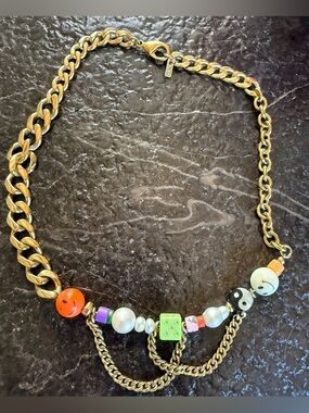 Martha Calvo Gold Chain Multicolor Bead Necklace - Fashion Statement